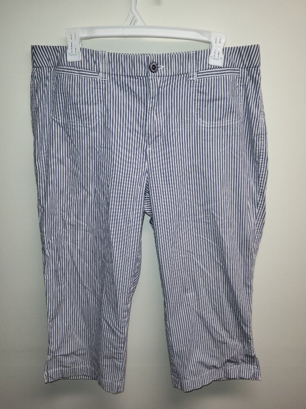 Kim Rogers Blue White Striped Capri Pants Size 14